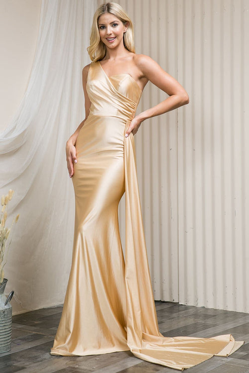 One Shoulder Prom Dress Simple Stretchy Long Bridesmaid Evening Gown