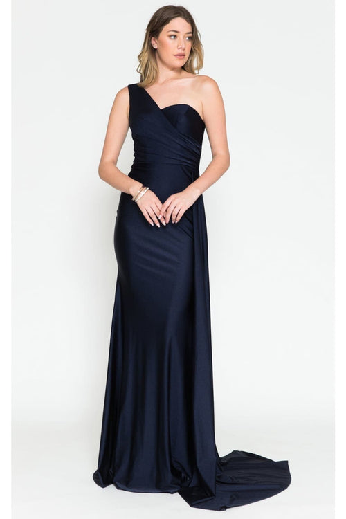 One Shoulder Prom Dress Simple Stretchy Long Bridesmaid Evening Gown