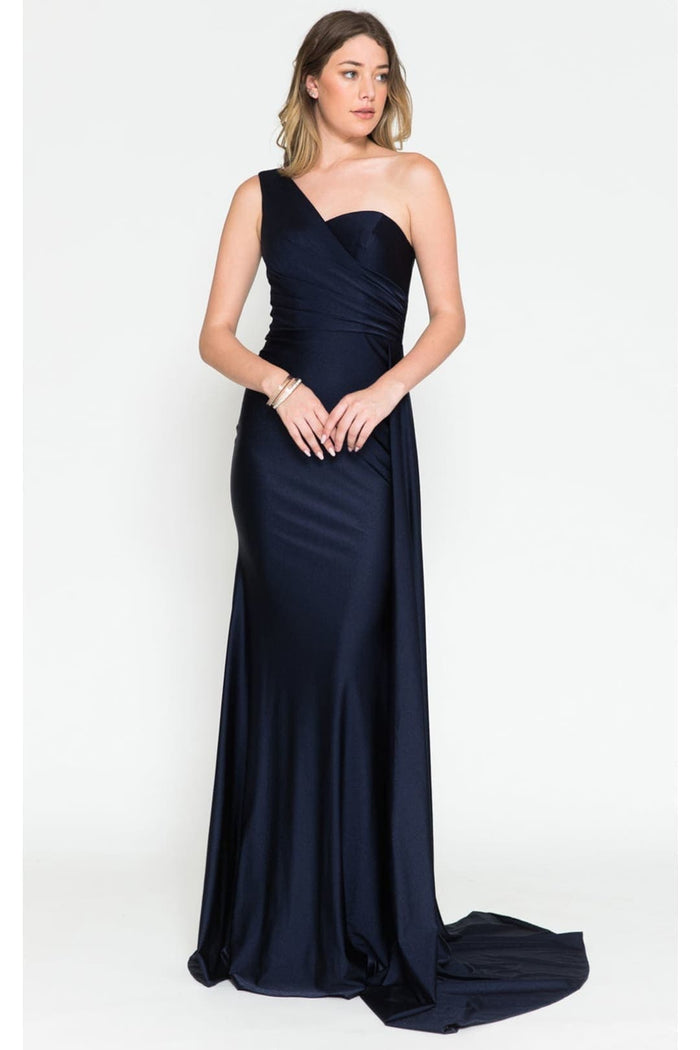 One Shoulder Prom Dress Simple Stretchy Long Bridesmaid Evening Gown