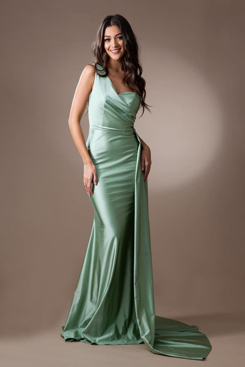 One Shoulder Prom Dress Simple Stretchy Long Bridesmaid Evening Gown