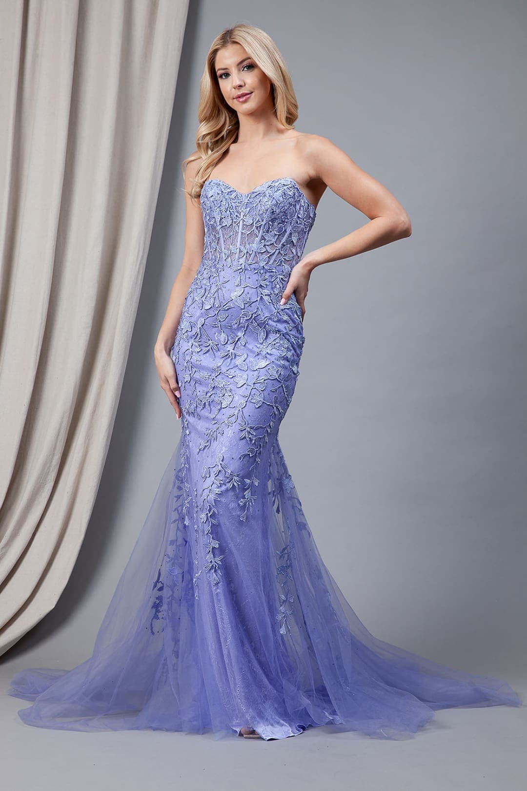 Amelia Couture 7024 Sweetheart Mesh Corset Mermaid Prom Dress