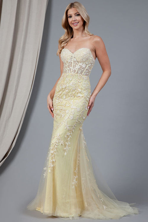 Amelia Couture 7024 Sweetheart Mesh Corset Mermaid Prom Dress