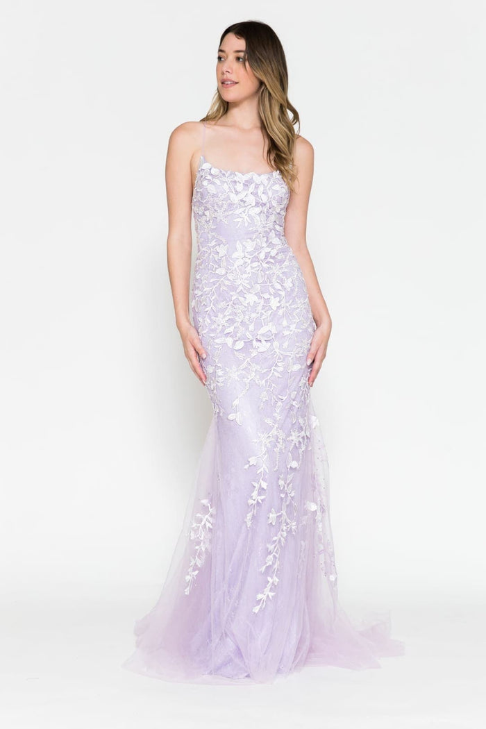 Amelia Couture 799 Embroidered Sweep Train Long Prom Evening Gown