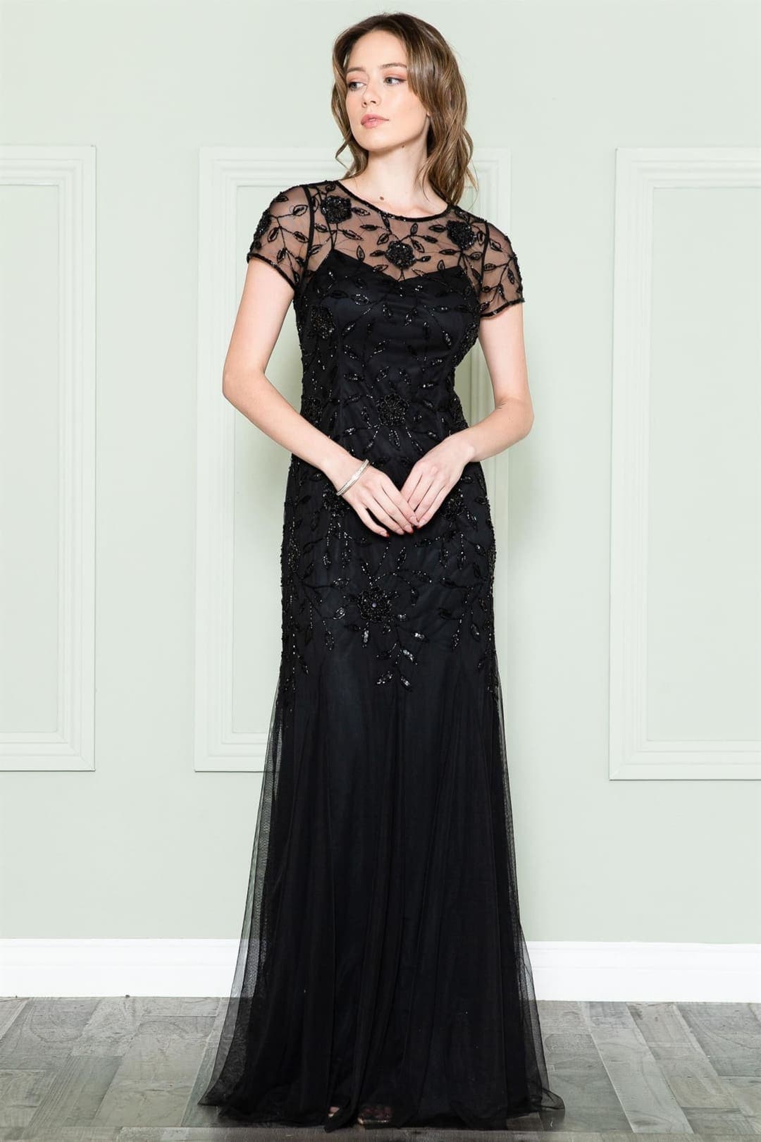 Amelia Couture IN002 Short Sleeve Bateau Evening MOB Gown
