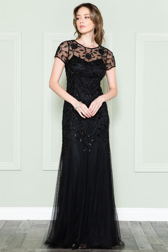 Amelia Couture IN002 Short Sleeve Bateau Evening MOB Gown