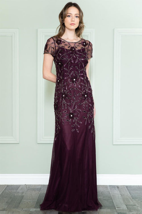 Amelia Couture IN002 Short Sleeve Bateau Evening MOB Gown