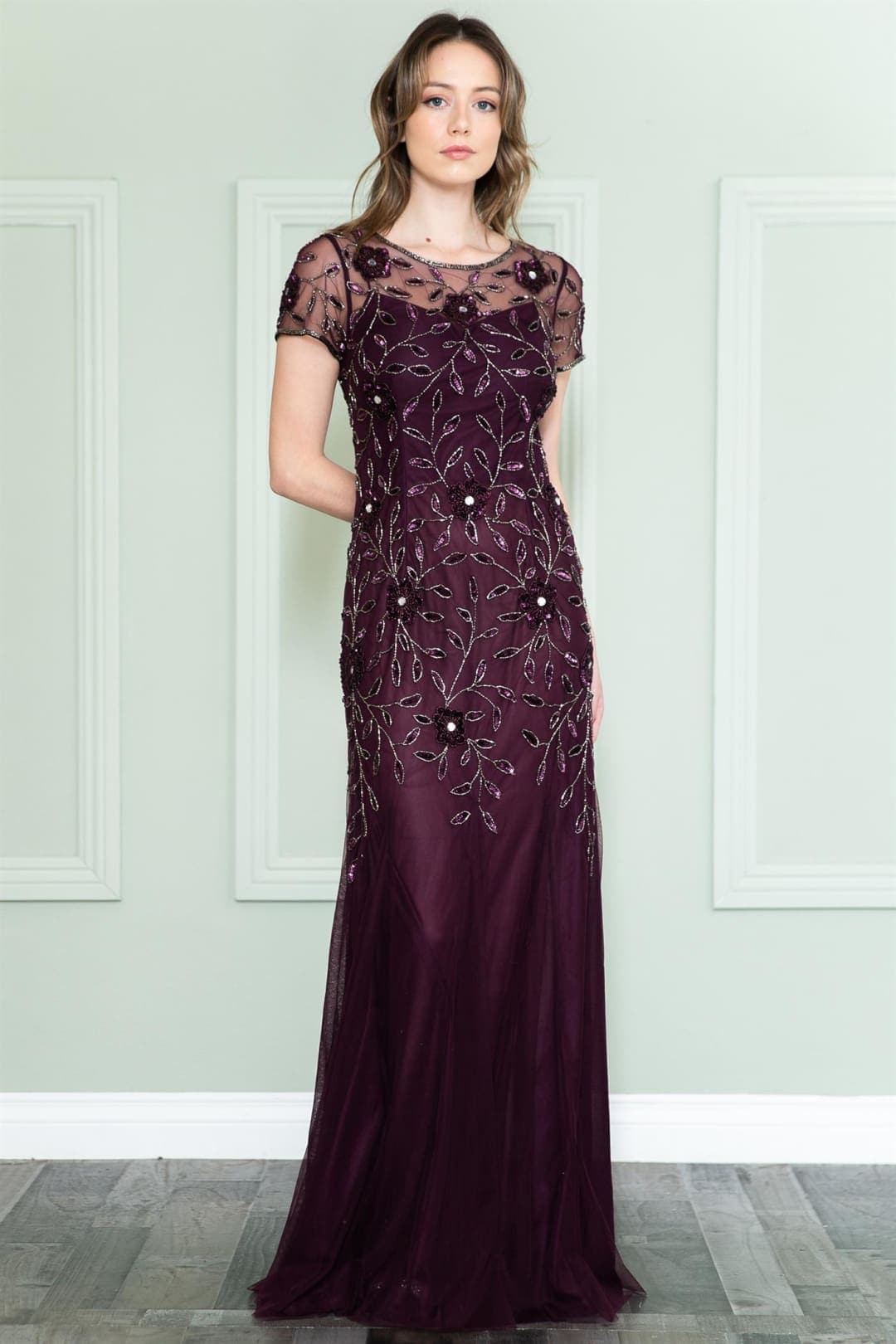 Amelia Couture IN002 Short Sleeve Bateau Evening MOB Gown