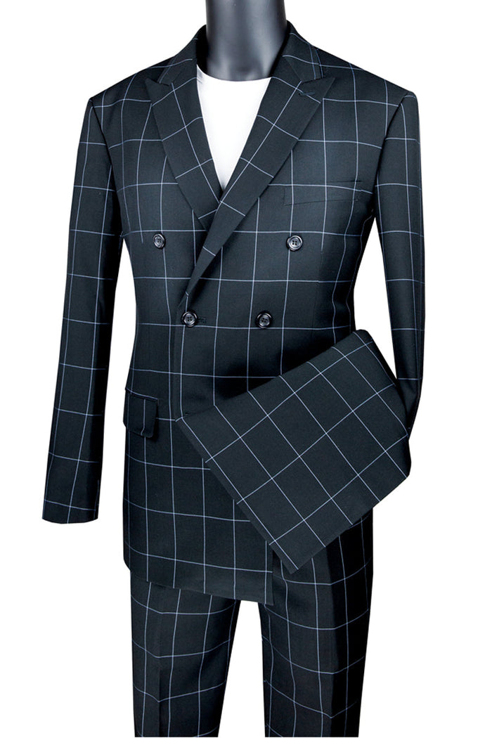 Mens 2 Button Modern Fit Peak Lapel Suit in Blue by Vinci