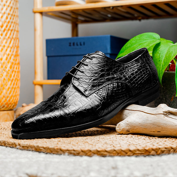 Zelli Andrea Genuine Crocodile Cap Toe Derby Shoes in Black