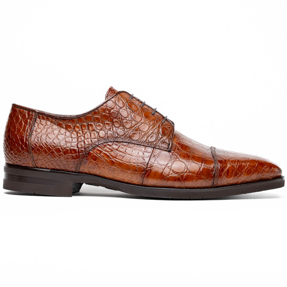 Zelli Andrea Genuine Crocodile Cap Toe Derby Dress Shoes in Cognac