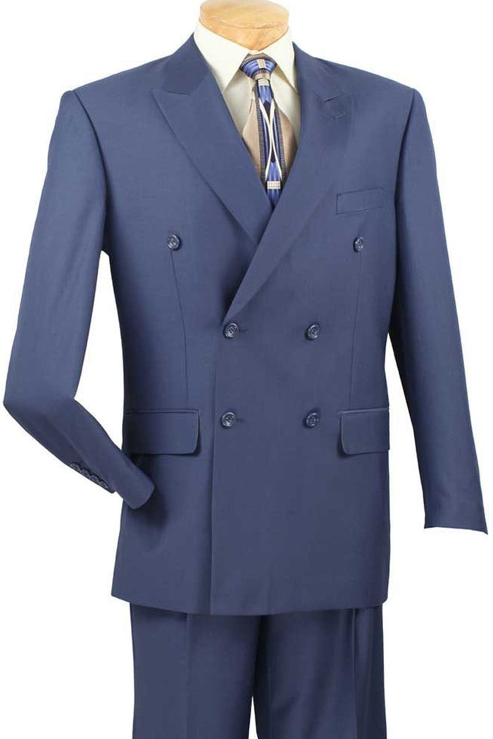 Mens Classic Wool Feel Double Breasted Suit in Black by Vinci