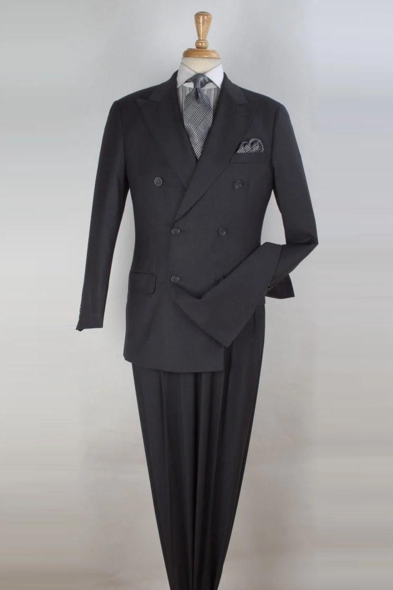 Apollo King Classic Fit Charcoal Wool Suit | 100% Super 150's Double Breasted Menswear - USA Men's Outlet – SuitUSA