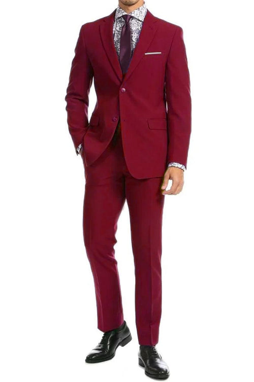Apollo King Men's 2-Button Wool-Feel Suit – Modern Fit – Burgundy - Elegant Mensattire