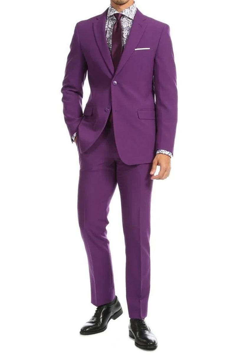 Apollo King Men's Modern 2-Btn Poplin Suit in Purple - Elegant Mensattire