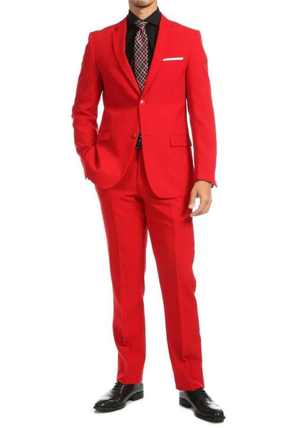 Apollo King Men's Modern Fit Red Poplin 2-Btn Suit - Elegant Mensattire
