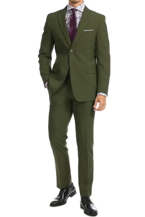 Apollo King Men's Modern Fit Wool-Look 2-Button Suit in Olive - Elegant Mensattire