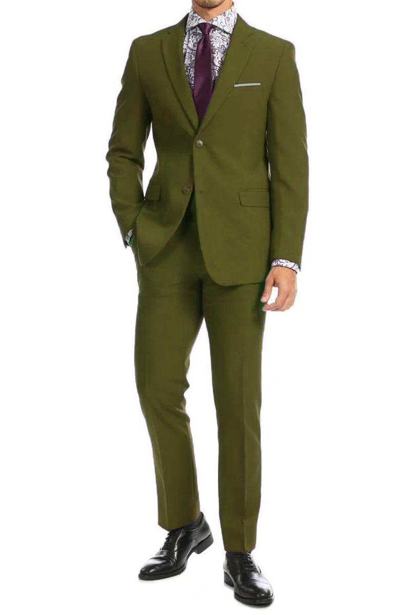 Apollo King Men's Modern Poplin Suit - Olive Green - Elegant Mensattire