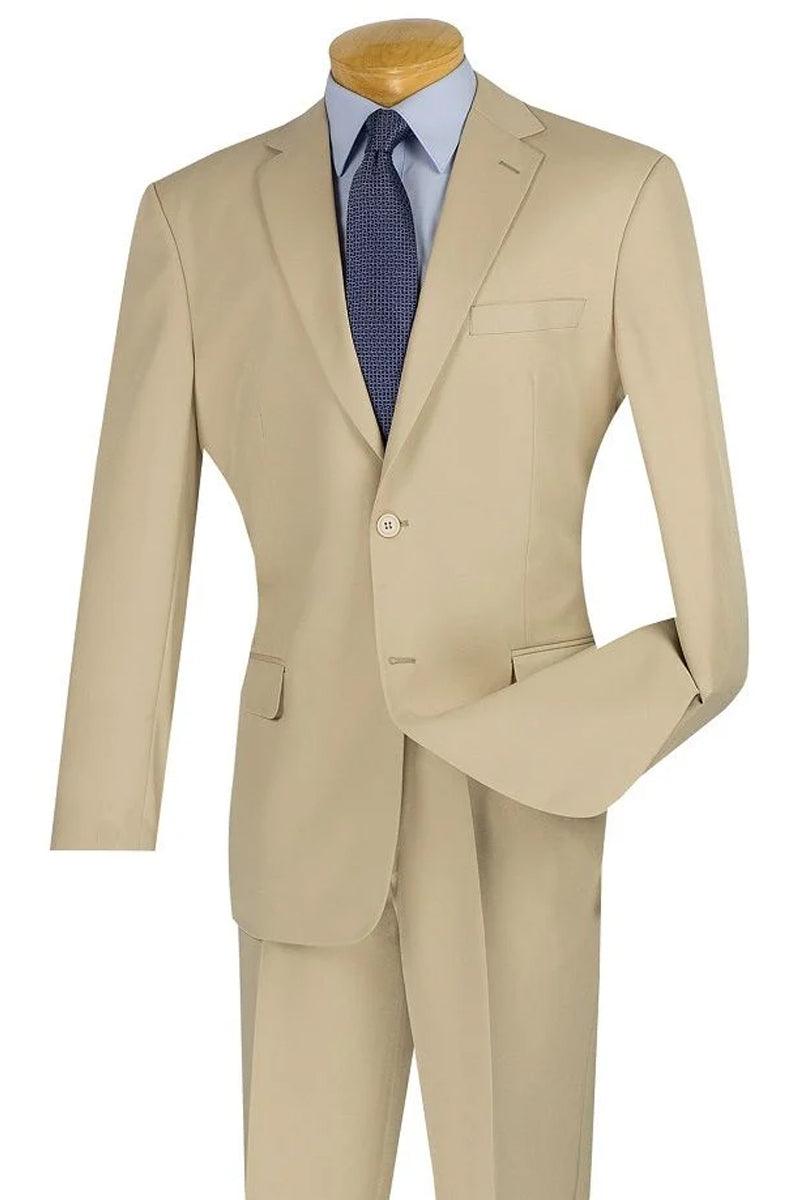 Apollo King Men's Tan Wool-Feel 2-Button Modern-Fit Suit - Elegant Mensattire