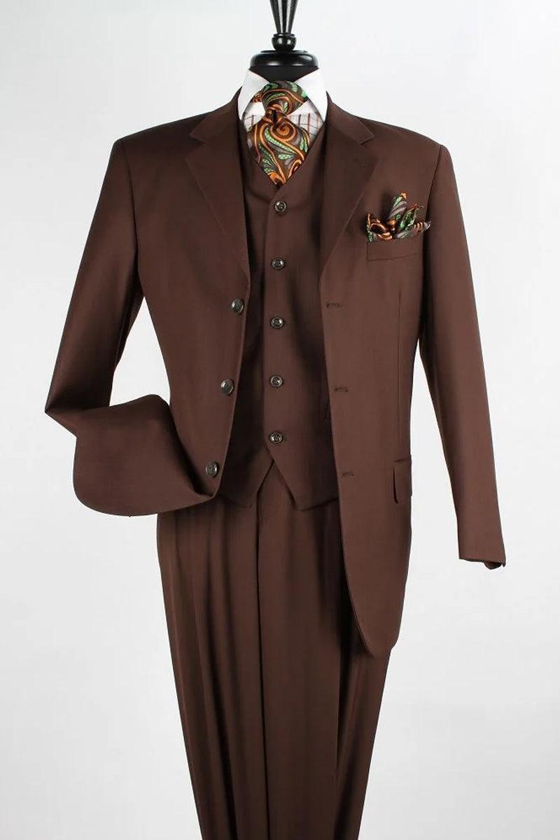 Apollo King Men's Vested Classic Fit 3 Button Suit Pant in Chocolate Brown - Elegant Mensattire