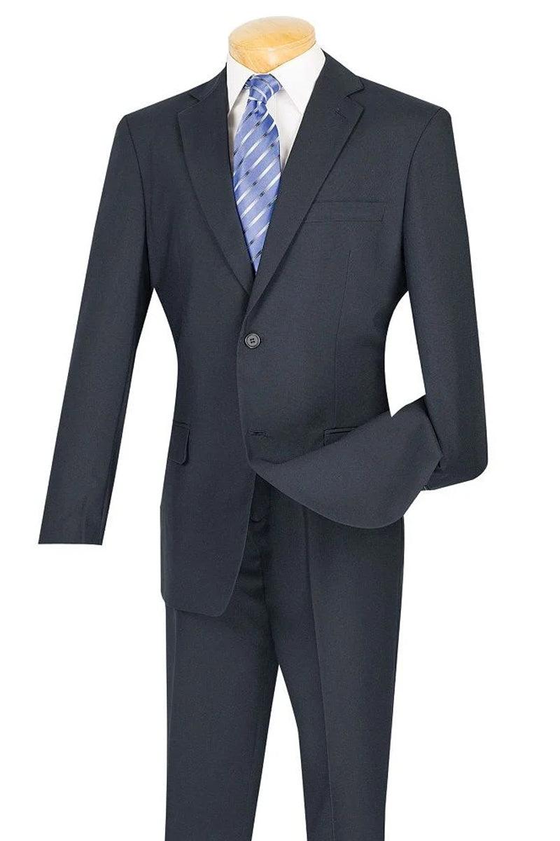 "Apollo King Mens 2-Button Navy Wool-Feel Suit: Modern Fit" - Elegant Mensattire