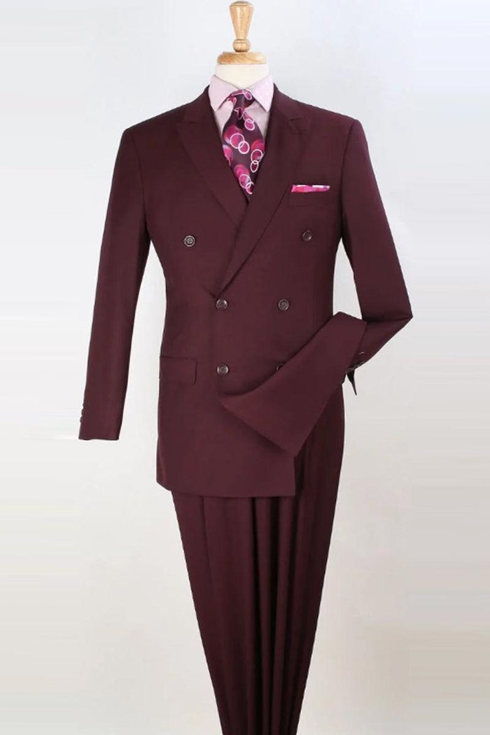 Apollo King: Mens Luxury Wool-Feel Double-Breasted Suit, Burgundy - Elegant Mensattire