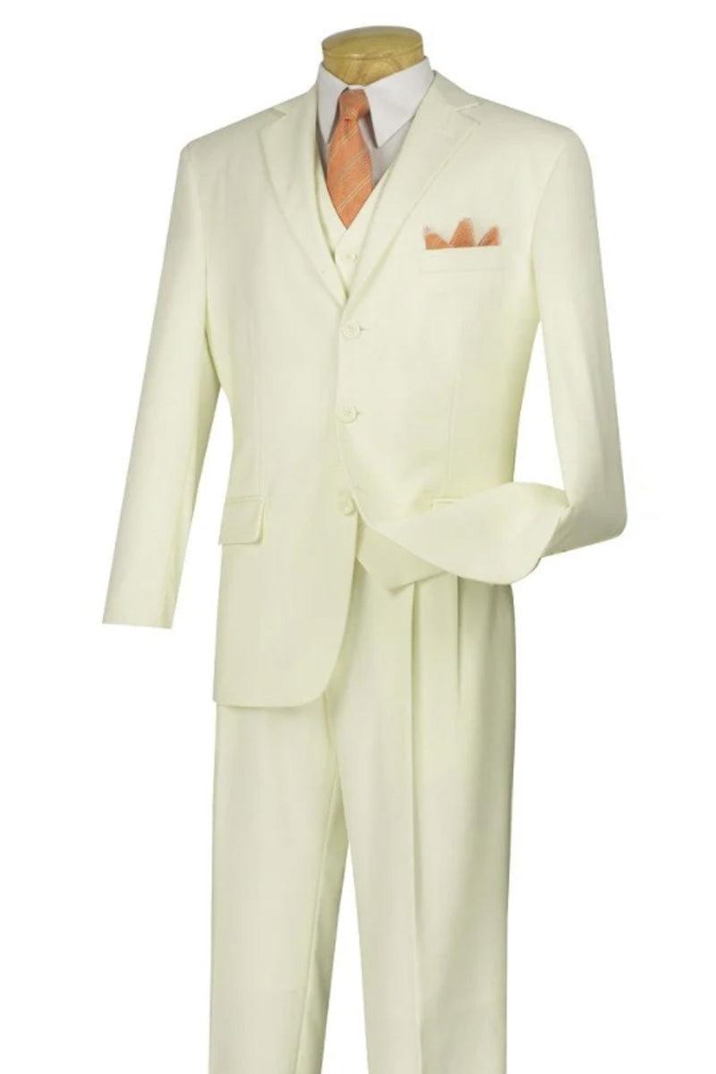 Apollo King Mens Vested Pleated Pant Suit - Ivory Classic Fit - Elegant Mensattire