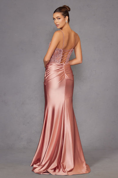 Applique Satin Sleeveless Gown by Juliet JT2531K