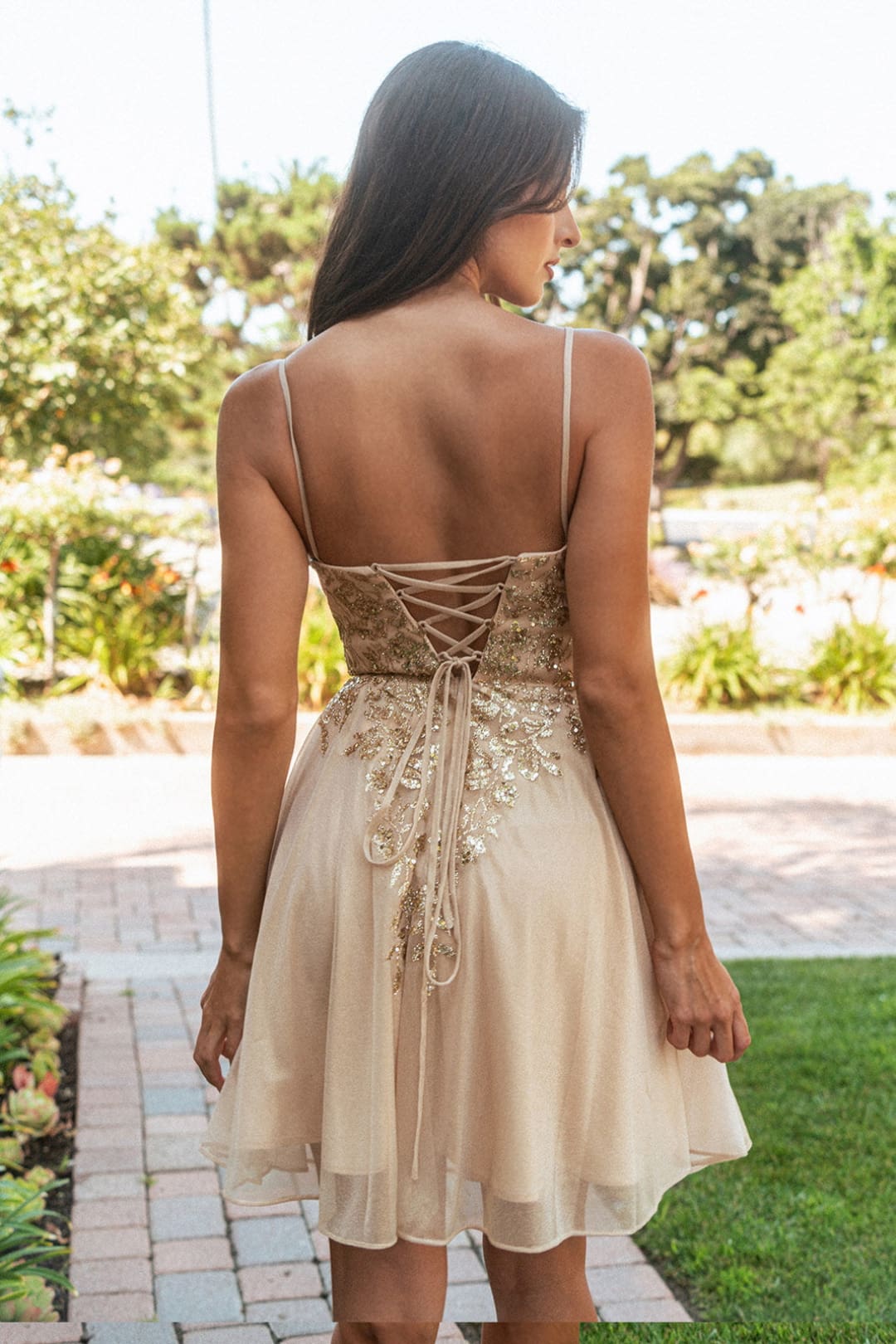 Applique Short Sleeveless Dress by Elizabeth KGS3507