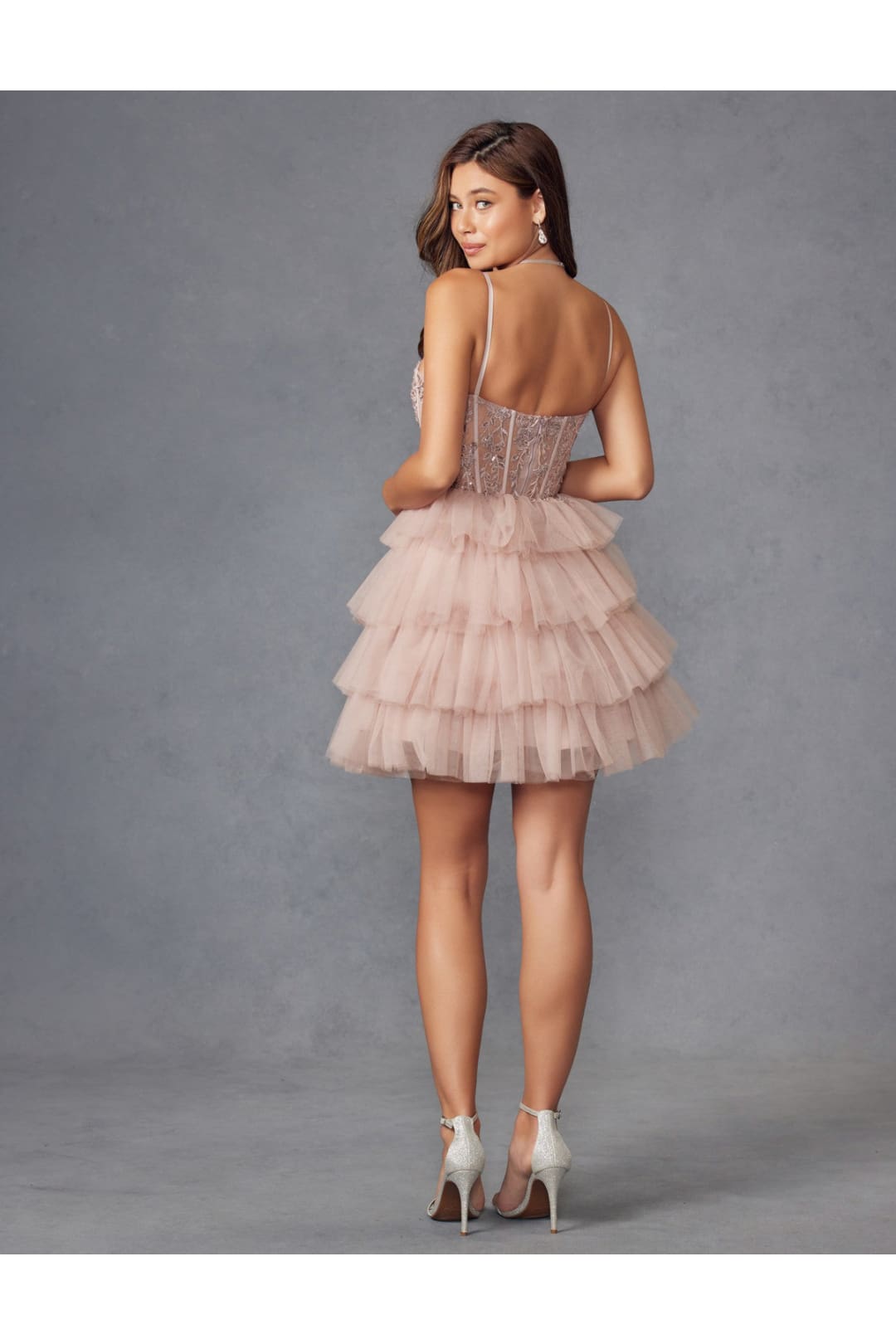Applique Short Sleeveless Tiered Dress by Juliet JT923S