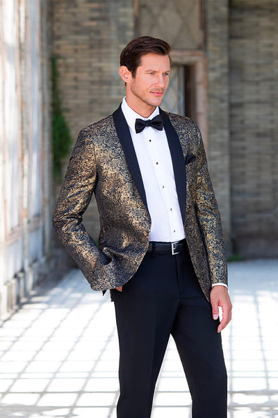 Aries Gold & Black Paisley Shawl Tuxedo Jacket (Separates) by Mark of Distinction