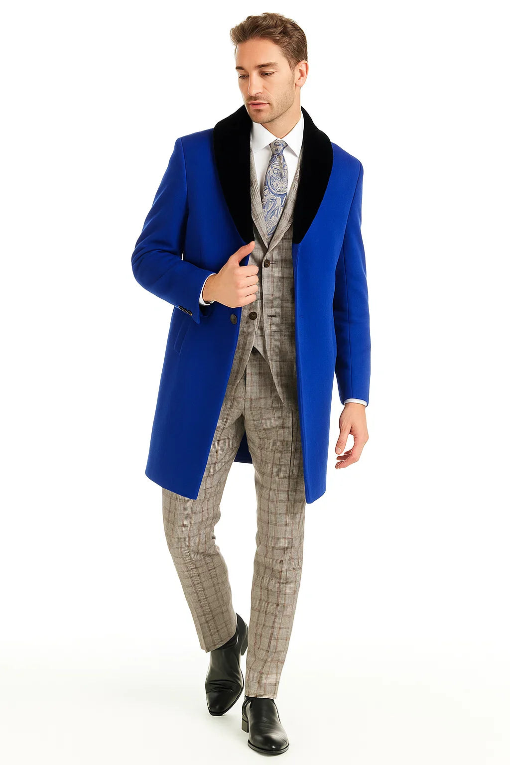 Mens Carcoat And Coat With Fur Collar + Royal Blue Coat USA Men's Outlet