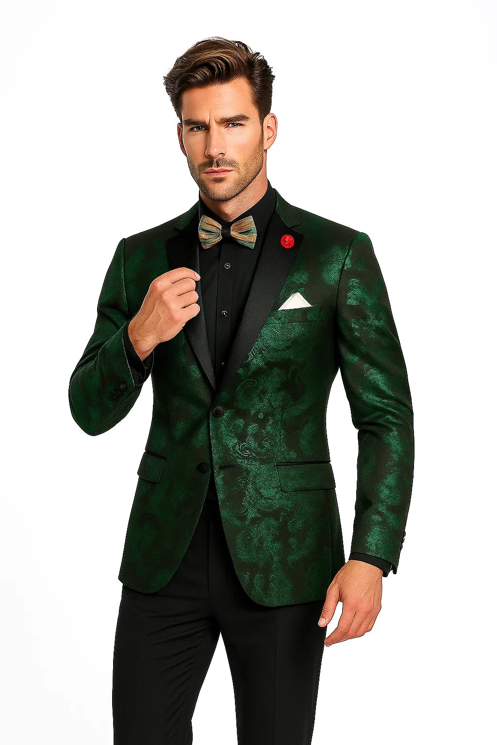 Emerald Green Paisley Tuxedo Suit - Prom Floral Tuxedo Suit - Groom Wedding Suit