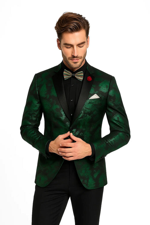 Emerald Green Paisley Tuxedo Suit - Prom Floral Tuxedo Suit - Groom Wedding Suit