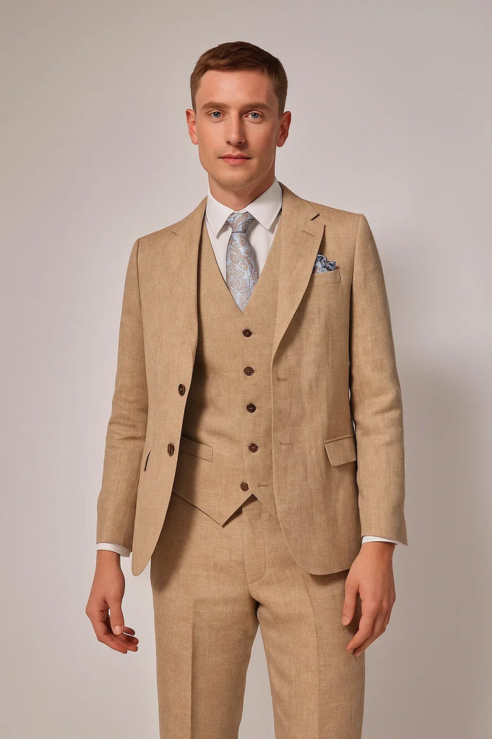 Mens Linen Suit For Beach Wedding - Summer Suit in Beige