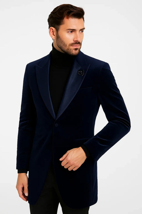 Velvet Long Coat - Velvet Carcoat - R-BlueCoat by USA Men's Outlet