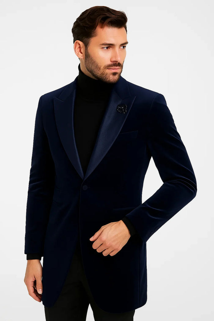 Velvet Long Coat - Velvet Carcoat - R-BlueCoat by USA Men's Outlet