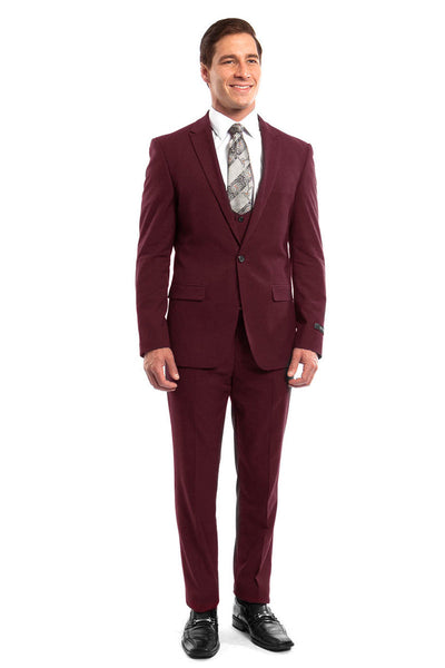 Men's Burgundy Peak Lapel Suit for Weddings and Prom