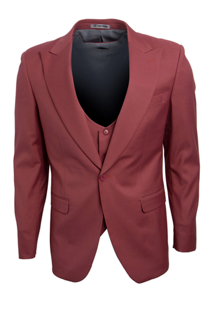 Men's Classy Coral Blush Pink One-Button Vested Peak Lapel Stacy Adams Suit