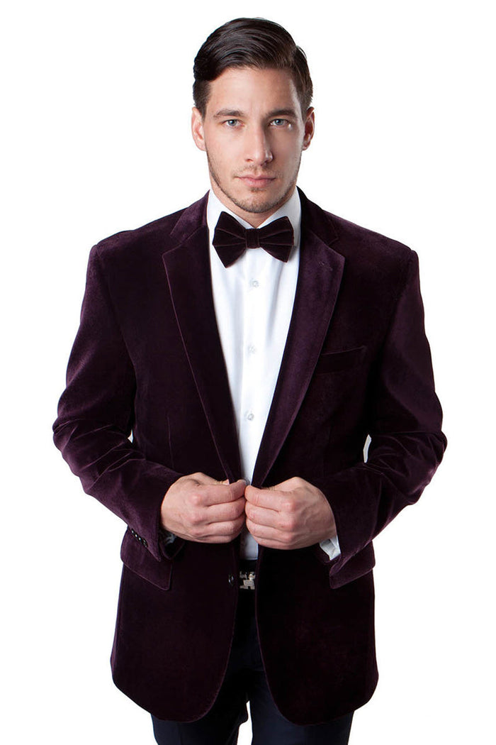 Men's Two Button Classic Velvet Blazer in Red by Tazzio