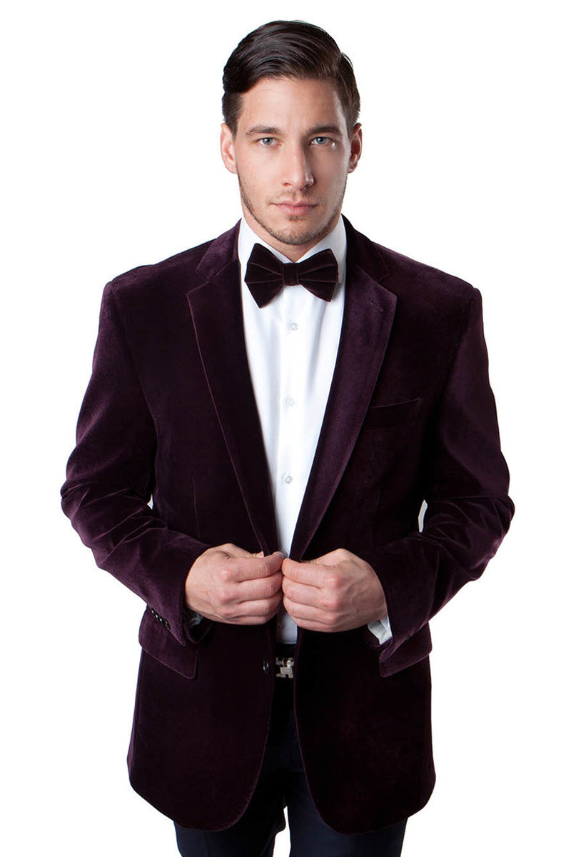 Men's Two Button Classic Velvet Blazer in Red by Tazzio