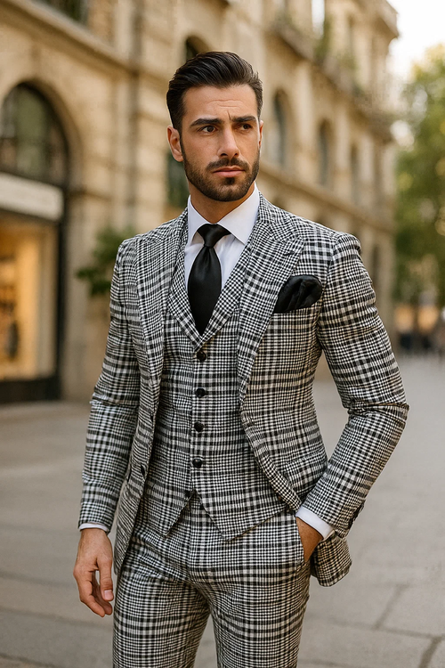One Button 3 Piece Suit by Rossiman