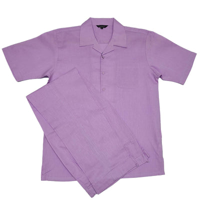 Mens Lavender Linen Shirt and Pants Casual Outfit Set