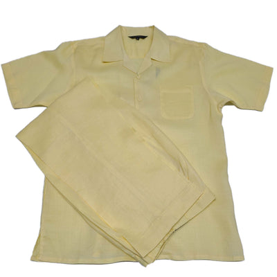 Mens Yellow Linen Shirt and Pants Casual Outfit Set