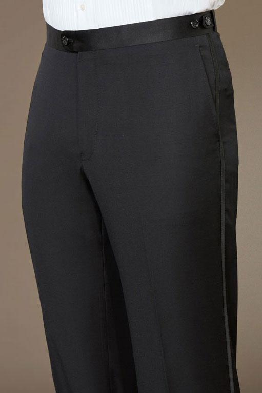 Baroni Black Super 150's Wool Plain Front Tuxedo Pants