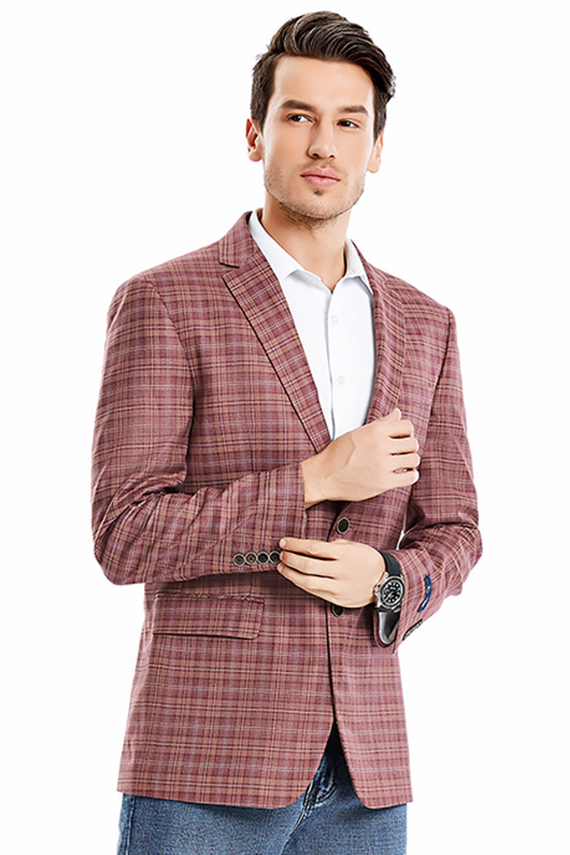 Men's Mauve Windowpane Sport Coat by Tazio Suits