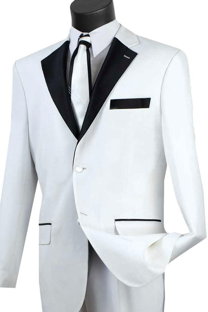 Mens Classic Fit 2 Button Poplin Tuxedo in White by Vinci