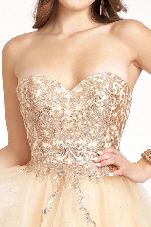 Beaded Bodice Short Strapless Dress by Elizabeth K GS1980