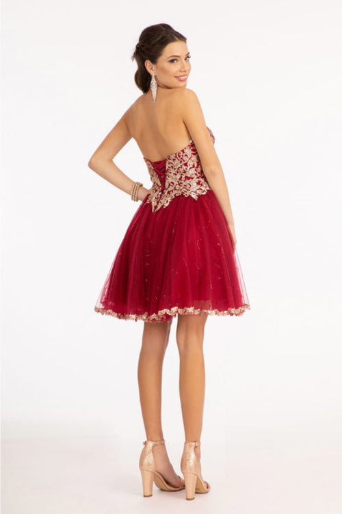 Beaded Bodice Short Strapless Dress by Elizabeth K GS1980