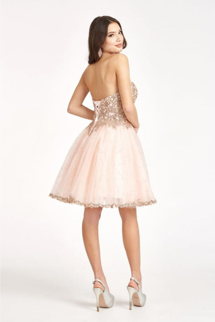 Beaded Bodice Short Strapless Dress by Elizabeth K GS1980