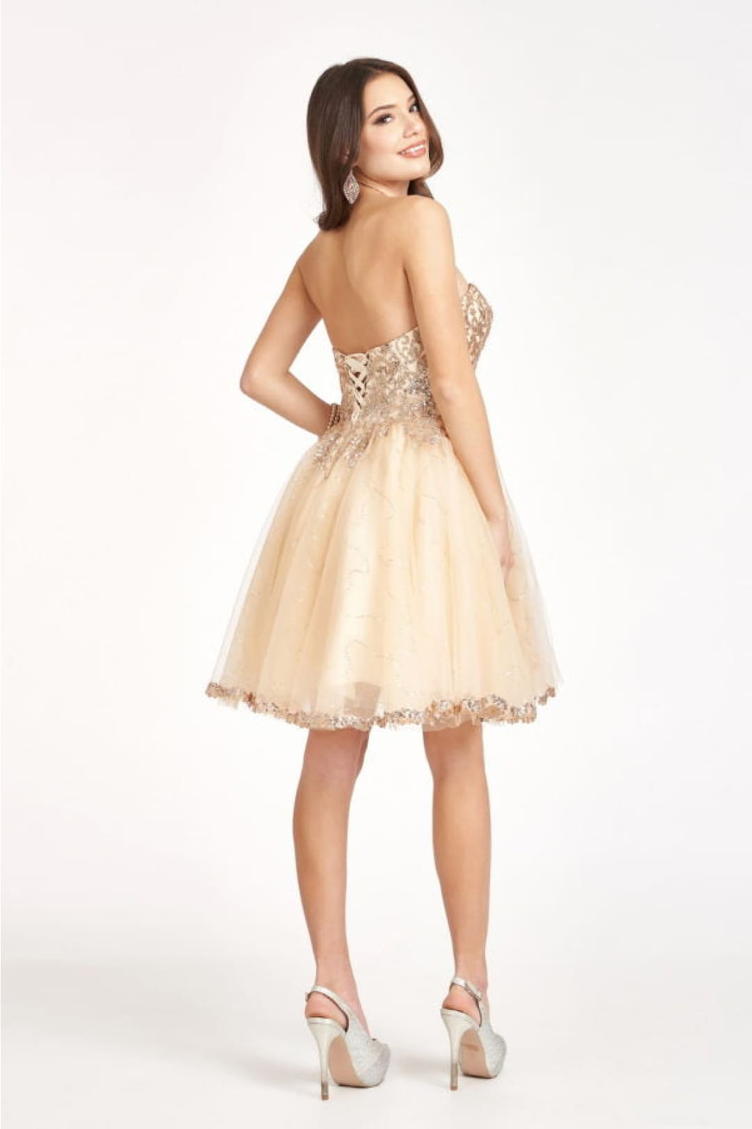Beaded Bodice Short Strapless Dress by Elizabeth K GS1980